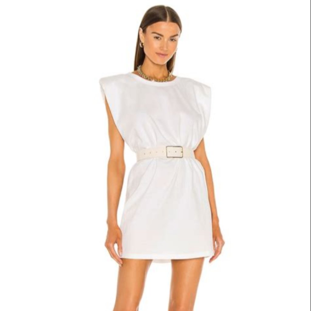 Revolve Organic Cotton Bardot Shoulder Pad Mini Dress Nwt